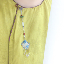 Danni original show bamboo S925 sterling silver enamel natural Hetian Jade Hanfu tea suit press flap Jewelry necklace pendant