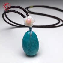 Hubei natural raw ore turquoise high porcelain blue mesh flower water drop pendant pendant Round beads loose beads water grass pattern accessories
