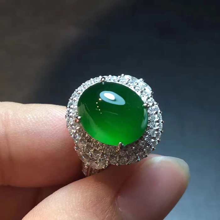 天然a货翡翠高冰老坑种帝王绿翡翠戒指女满绿鸽子蛋女戒玉石戒指_7折