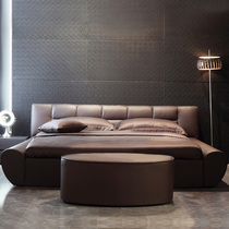 Nordic leather bed leather bed light luxury modern simple master bedroom double bed tatami floor bed creative personality wedding bed
