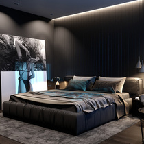 Italian minimalist light luxury leather bed first layer cowhide Nordic simple high-end Master queen bed double soft bag bed