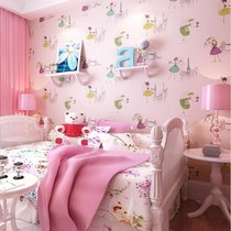 Korean cute cartoon girl princess room childrens room non-woven wallpaper warm bedroom pink wallpaper 3d environmental protection