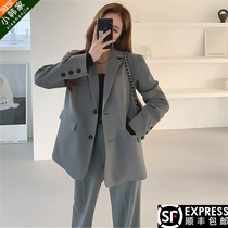 Spring and Autumn Han Edition Grey Business Career Loose College Student Interview Event Suit Women's Orthodox Three Pieces