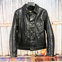 Leather black denim vintage motorcycle horse skin leather jacket mens leather jacket mens fashion jacket spring and autumn thin section middle-aged