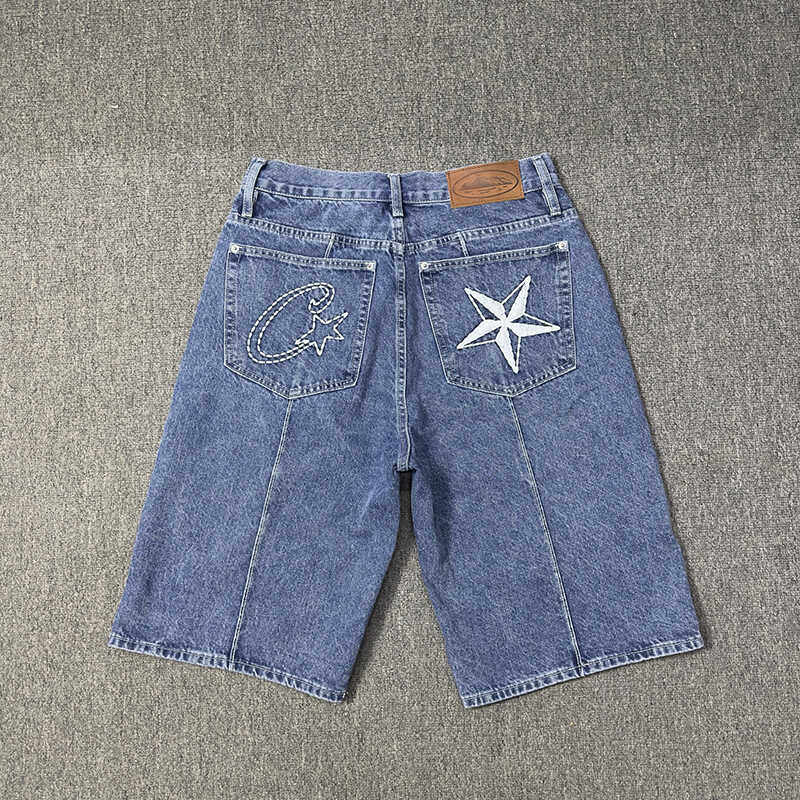 Corteiz Alcatraz embroidered five-pointed star denim shorts men's summer high street loose casual shorts trend