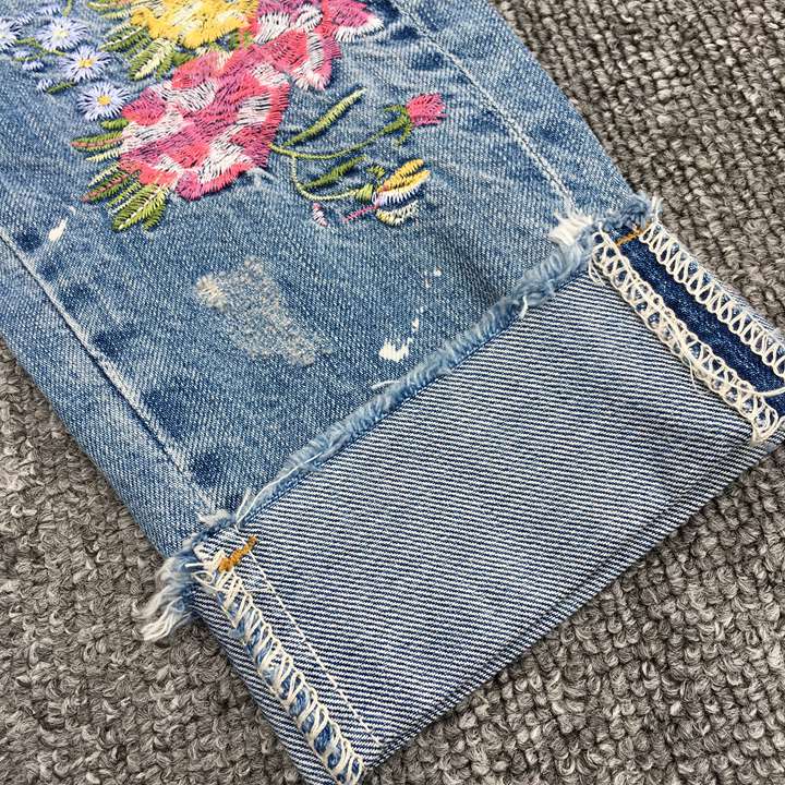 gucci刺繡牛仔褲a貨 超然牛仔褲2020春新款bf翻邊繡花九分褲寬松垮褲刺繡破洞牛仔褲女 gucci牛仔褲