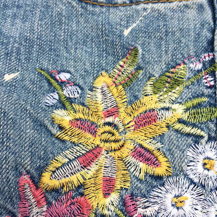 gucci刺繡牛仔褲a貨 超然牛仔褲2020春新款bf翻邊繡花九分褲寬松垮褲刺繡破洞牛仔褲女 gucci牛仔褲