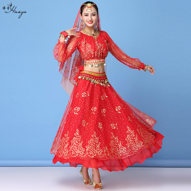 Indian dance drama Out of suit Long sleeves Annual Conference Stage Nationalities Performance Costume Tianzhu Girl Belly long dress dance dress-Taobao