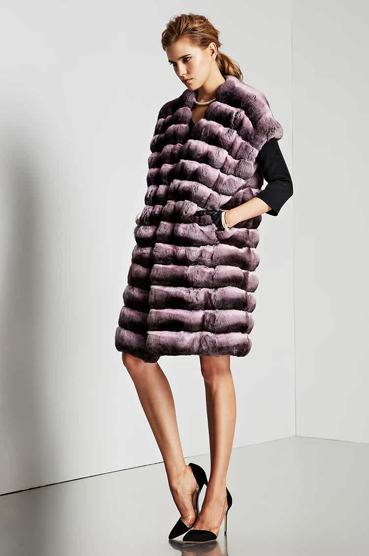 thelolo皮草2015新款淡粉色进口青紫蓝马甲女士皮草ln0340