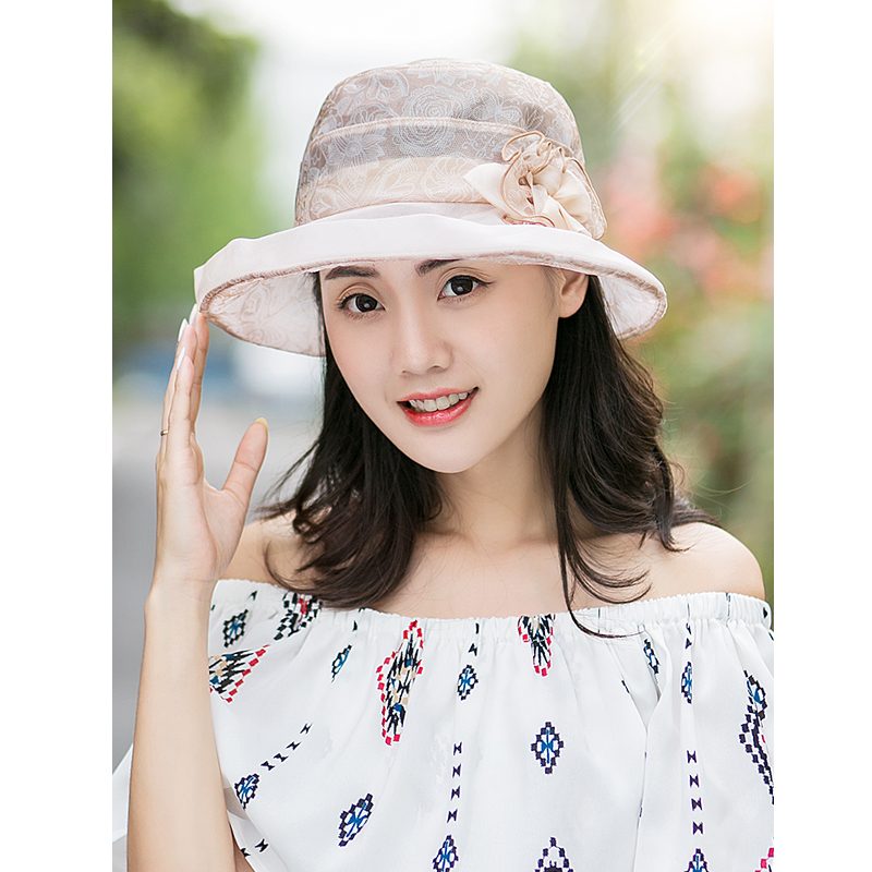 帽子女夏天韩版遮阳帽优雅防晒可折叠太阳帽出游防紫外线真丝凉帽