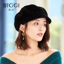 Siggi beret womens autumn and Winter Korean version velvet bud hat fashion simple octagonal hat Leisure travel cap