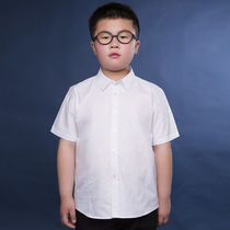 Boys white shirt fat plus large short-sleeved cotton summer fat treasure loose primary and secondary school uniform Childrens white shirt