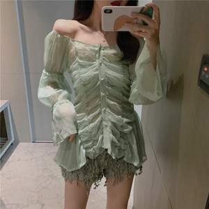 One shoulder sweet long sleeve sun proof chiffon shirt