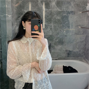 Korean lace long sleeve perspective sexy shirt