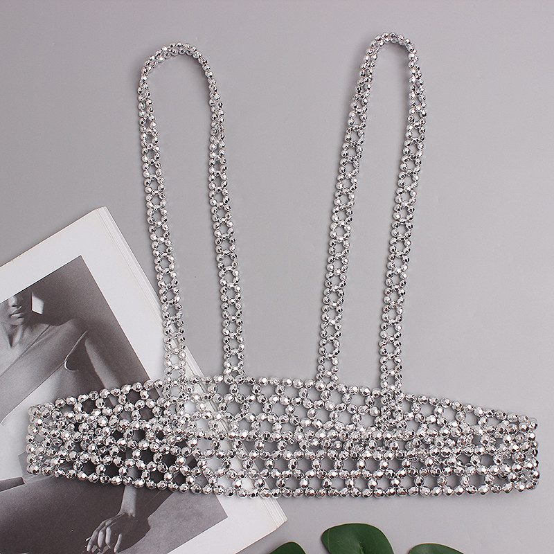 珍珠腰封背带链女装饰衬衫裙子串珠银黑色吊带配饰马甲外穿ins夏