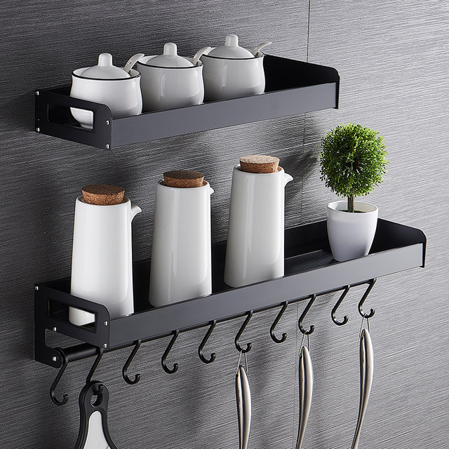 Black kitchen wall hung shelf Wall Free puncturing home storage shelf storage rack seasoning sauce Black kitchen wall hung shelf Wall Free puncturing home storage shelf storage rack seasoning sauce