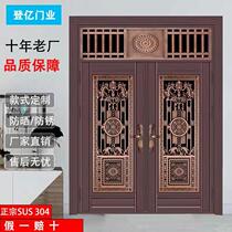 Custom 304 stainless steel double open door security door entry-gate luxury color steel door Villa Gate Imitation Bronze Door
