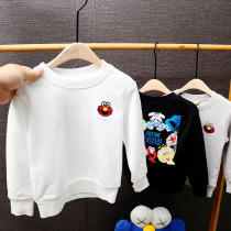 ins new childrens clothes boys Sesame Street printed round neck cotton terry top pure white black cartoon sweater