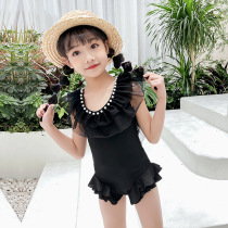 Korean childrens swimsuits female conjoined cute girls middle children ruffled princess skirt hot spring baby girl