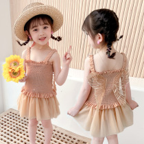 Little girl childrens swimsuit female one-piece cute girl child child bow princess dress hot spring baby