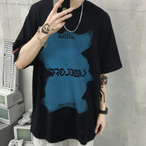 ovdy tide card t-shirt short sleeve male trend easy couple hip hop blue snowflake printing Song Yasuan same half sleeve