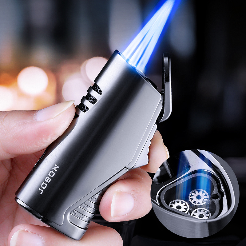 Zhongbang windproof inflatable lighter three-headed blue flame straight to creative personality tide cigar vibrato net red metal lighter
