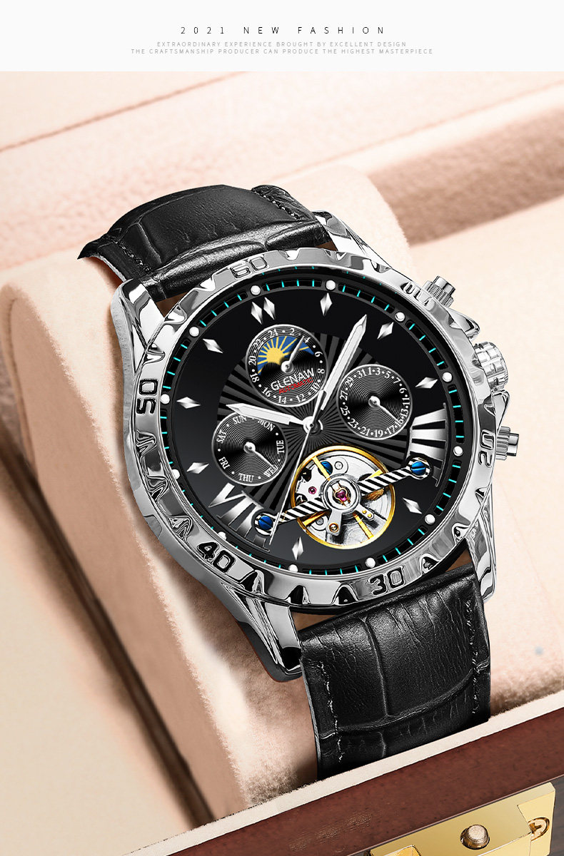 格伦手表透底镂空全自动机械表十大品牌陀飞轮透视窗夜光手表男士