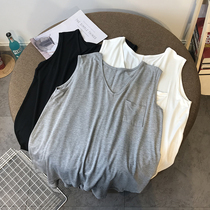 Summer new Modell V-neck sleeveless T-shirt vest womens sports wear black summer ins super fire wild