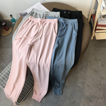 2021 spring and autumn new high-waisted sports pants womens casual harem pants port wind long pants drawstring pants pink thin section