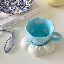 ins wind little fresh blue sky white clouds coffee cup sauces sweet girl hearts irregular hand pinched ceramic mark cups