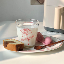 Original homemade ins windy style red rose glass cup heat resistant irregular high boron silicon milk cup juice cup