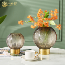 Nordic style light luxury green glass Golden base vase flower arrangement living room bedroom creative decoration