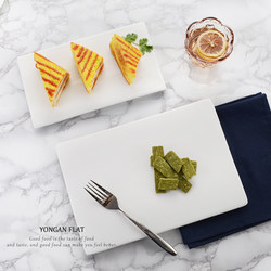 Pure white ceramic tableware rectangular flat plate Western plate flat plate sushi tray cake dessert plate cold meal plate