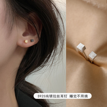 Geometric sugar cube earrings female sterling silver small simple silver ear stud female temperament Korean personality ear bone stud earrings female ear rod