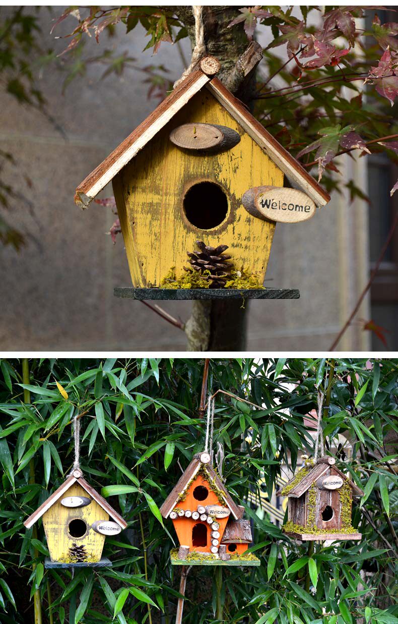 花园装饰别墅庭院园林景观实木仿真鸟窝鸟屋农家乐幼儿园户外挂饰