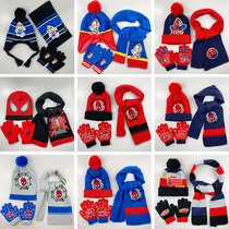 Childrens hats Autumn and winter boys tide Ultraman Superman pullover baby knitted gloves scarf three-piece warm