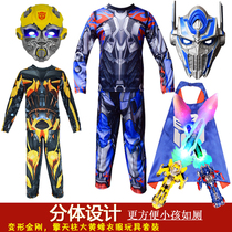 Childrens Transformers Optimus Prime Bumblebee COS Clothes Short Sleeve Childrens Clothing Boys Mask Toy Set Summer