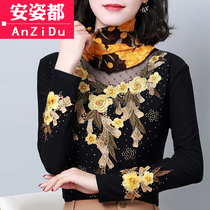 Thickened velvet turtleneck base shirt womens autumn and winter 2019 new womens top long-sleeved mesh t-shirt warm shirt