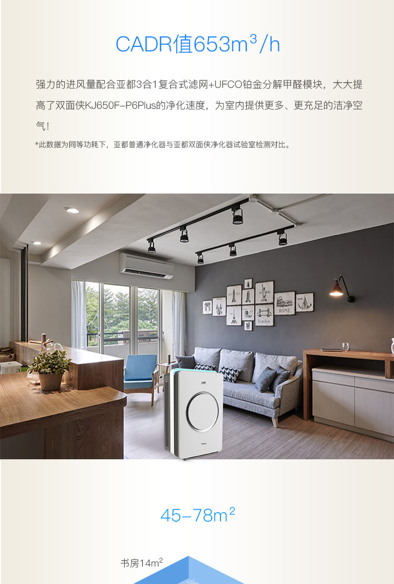 亚都空气净化器kj650f-p6plus双面侠除甲醛雾霾pm2.5烟尘异味包邮