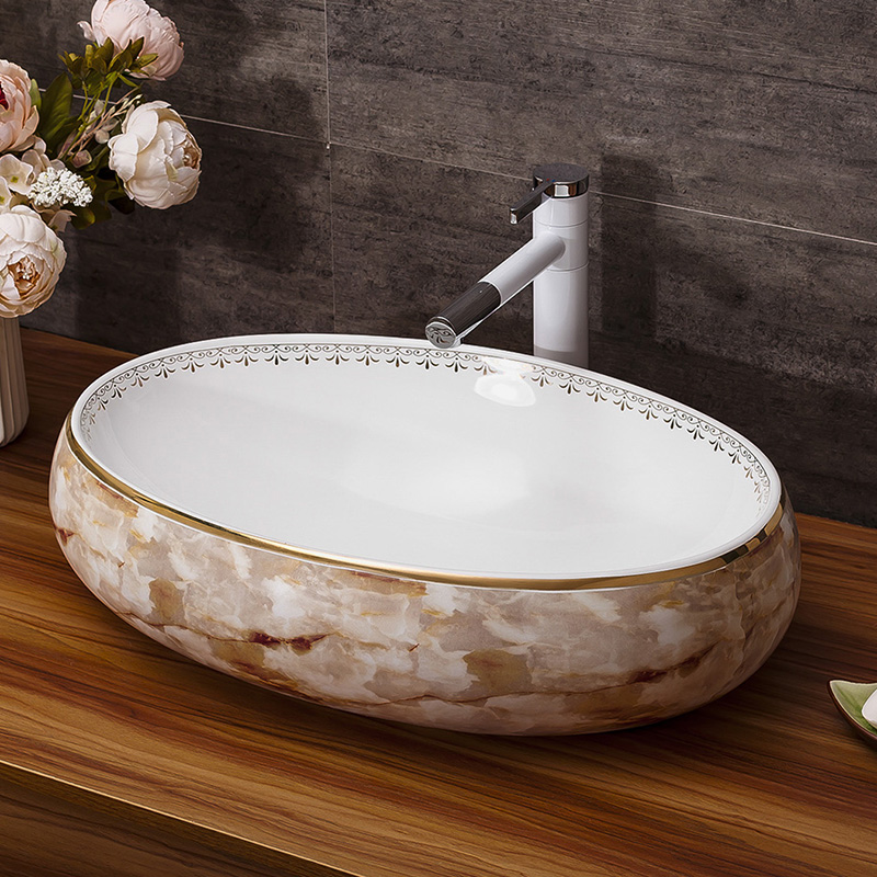 Art basin of continental circular marble pattern of jingdezhen ceramic stage basin bathroom sinks to the sink