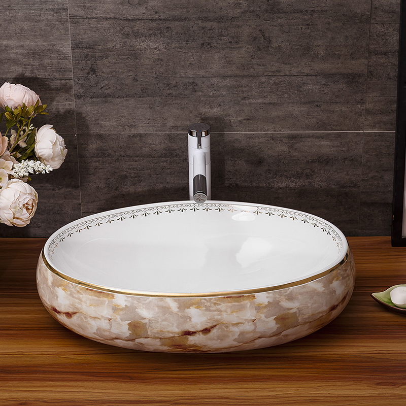 Art basin of continental circular marble pattern of jingdezhen ceramic stage basin bathroom sinks to the sink