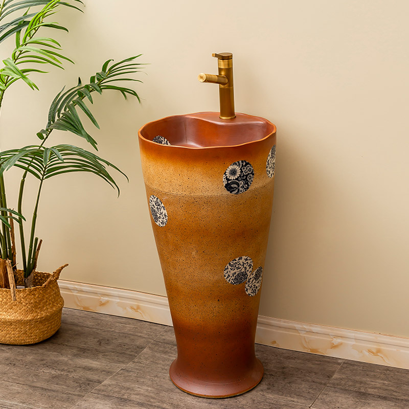 Retro ceramic column basin one balcony is suing patio floor type lavatory household toilet lavabo