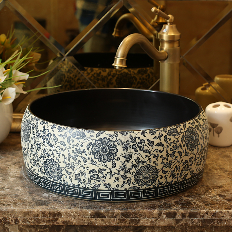 Jingdezhen ceramic stage basin art balcony round blue and white toilet lavabo of pure manual production