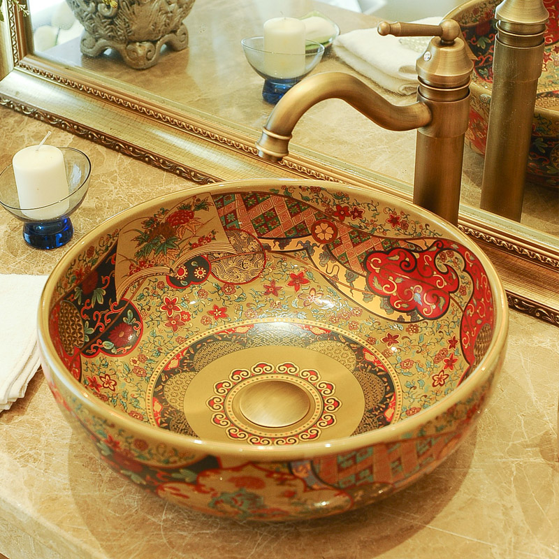 Jingdezhen ceramic hotel toilet stage basin art restoring ancient ways round basin balcony lavatory sink