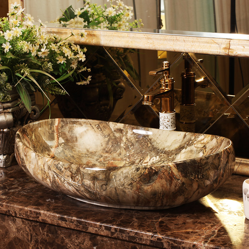Marble basin stage art oval European - style bathroom ceramic lavatory basin that wash a face to wash your hands of household balcony