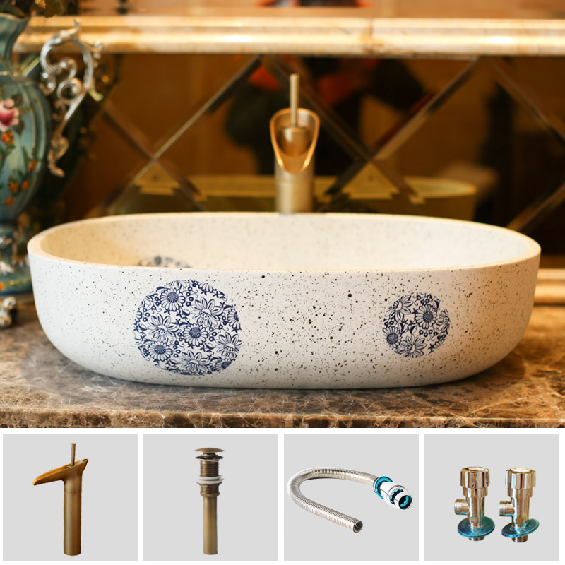 Jingdezhen rain spring basin art ceramic stage basin bathroom elliptical balcony lavatory sink