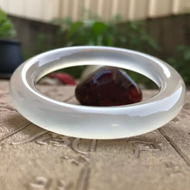 High ice chalcedony bracelet female white ice through strong fluorescent retro thin round bracelet natural agate live agate bracelet