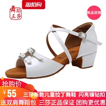 Sansa new listing childrens professional Latin dance shoes Girls soft-soled flat low-heeled dance shoes for children beginners