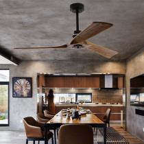 Industrial wind solid wood ceiling fan Walnut color simple restaurant bedroom hotel club variable frequency silent lampless ceiling fan