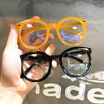 Black glasses frame men's net red retro literary plain flat glasses frame women's big round face slim with myopia